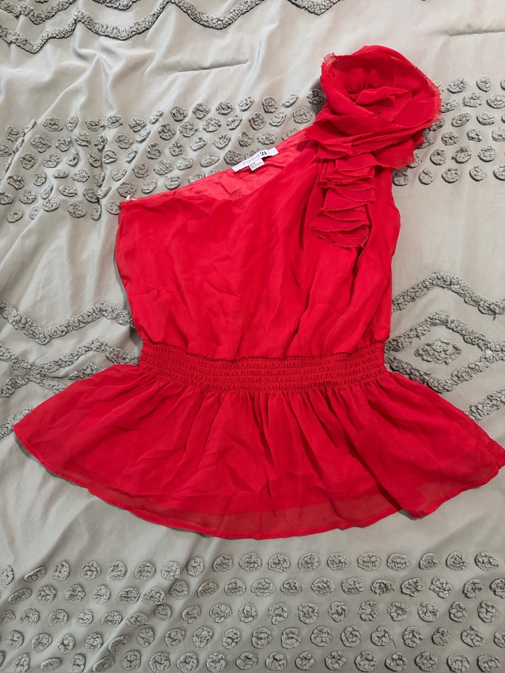 Forever 21 Red One-Shoulder Peplum Top - Picture 4 of 4